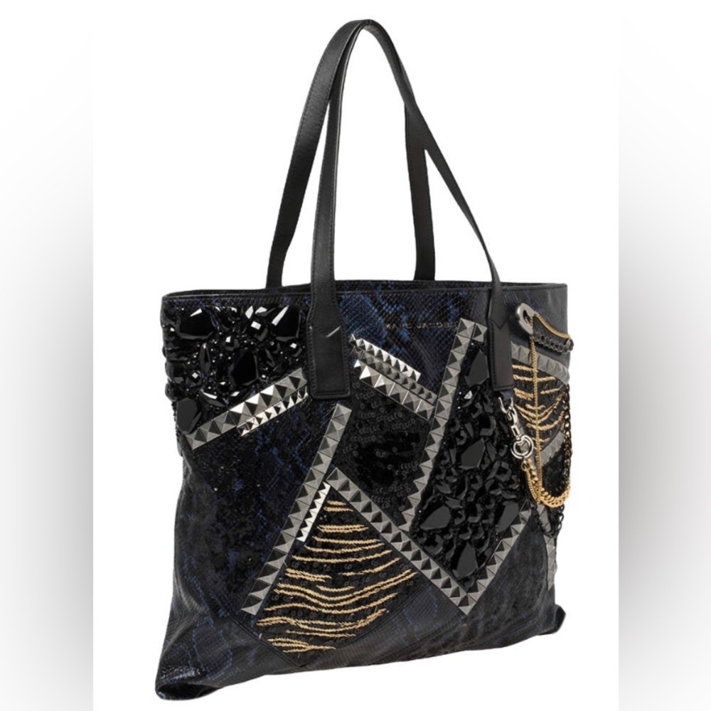 Marc Jacobs Blue/Black Python Embossed Leather Em… - image 2